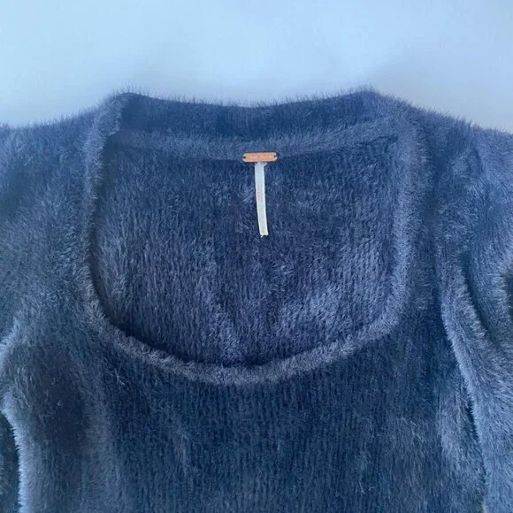 Free People Midnight Black Fuzzy Scoop Neck Sweater - Picture 7 of 8